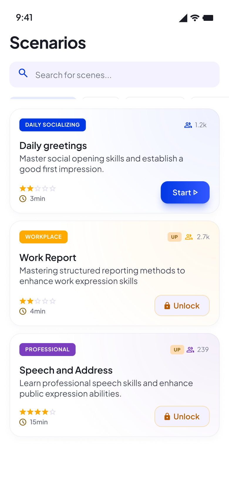 SayNow AI scenario list